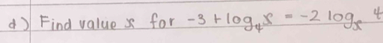 Find value x for -3+log _4x=-2log _x 4