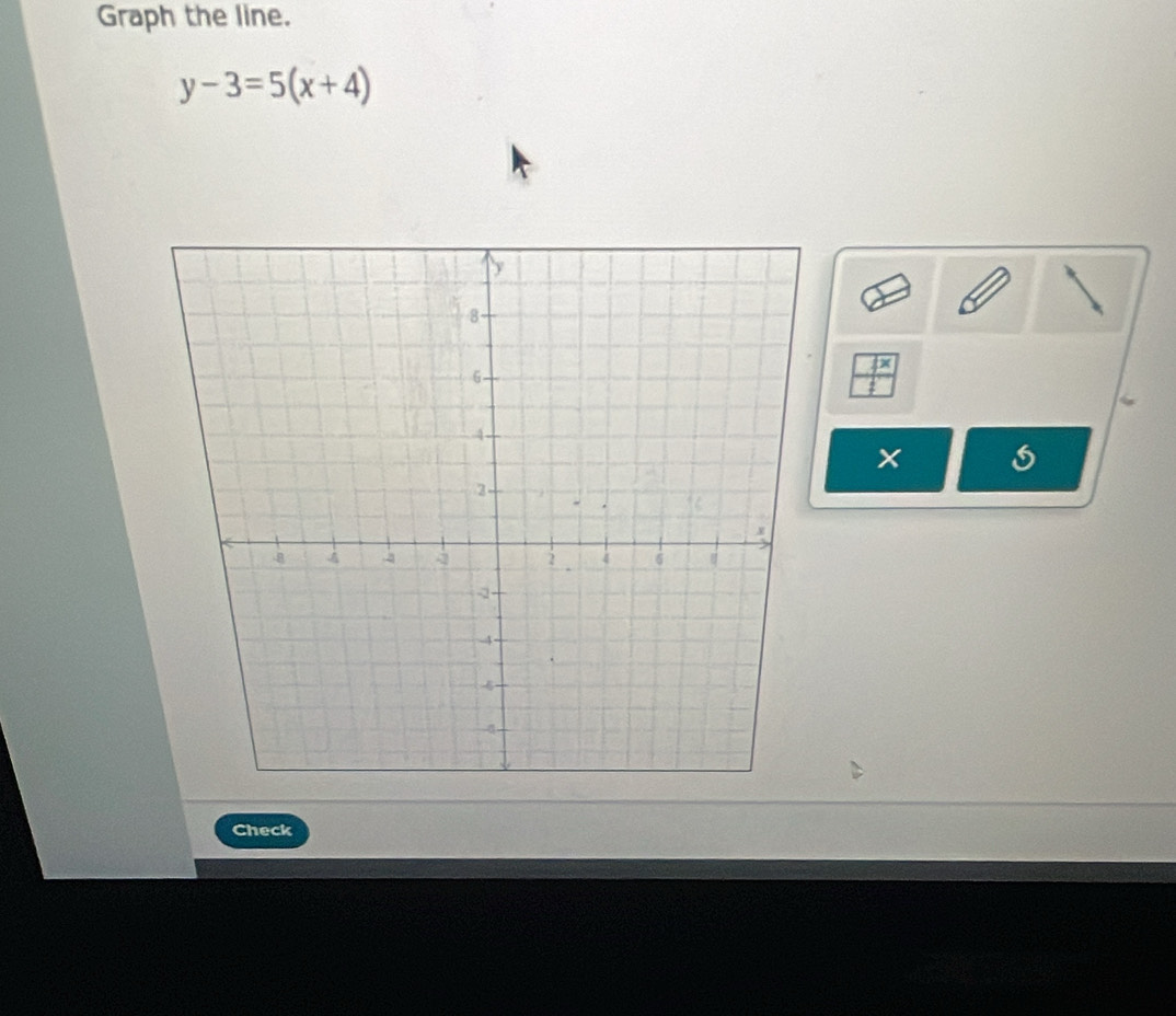 Graph the line.
y-3=5(x+4)
Check