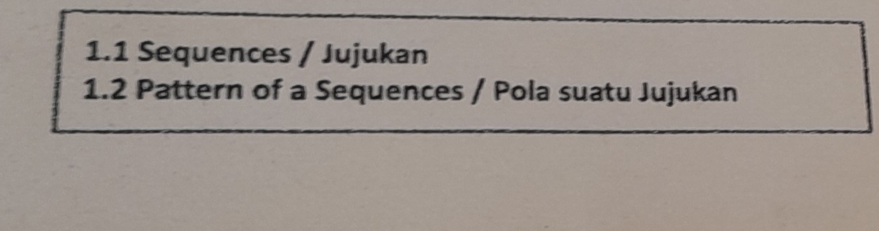 1.1 Sequences / Jujukan 
1.2 Pattern of a Sequences / Pola suatu Jujukan