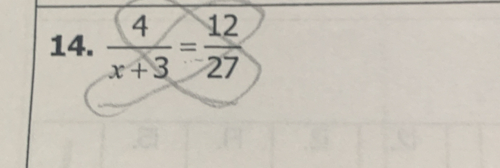  4/x+3 = 12/27 