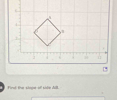 a Find the slope of side AB.