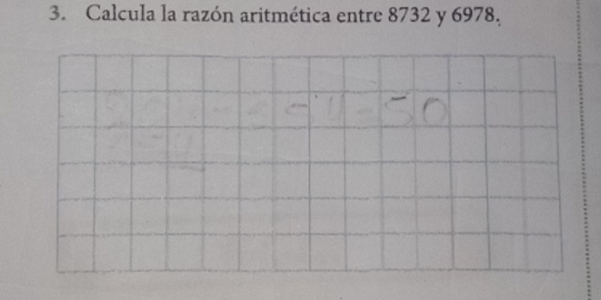 Calcula la razón aritmética entre 8732 y 6978,