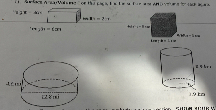 Solved: Surface Area/Volume - on this page, find the surface area AND ...