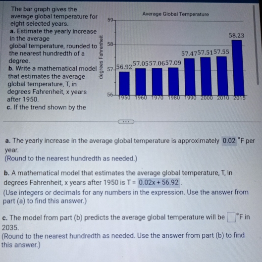 Solved: The bar graph gives the average global temperature for eight ...