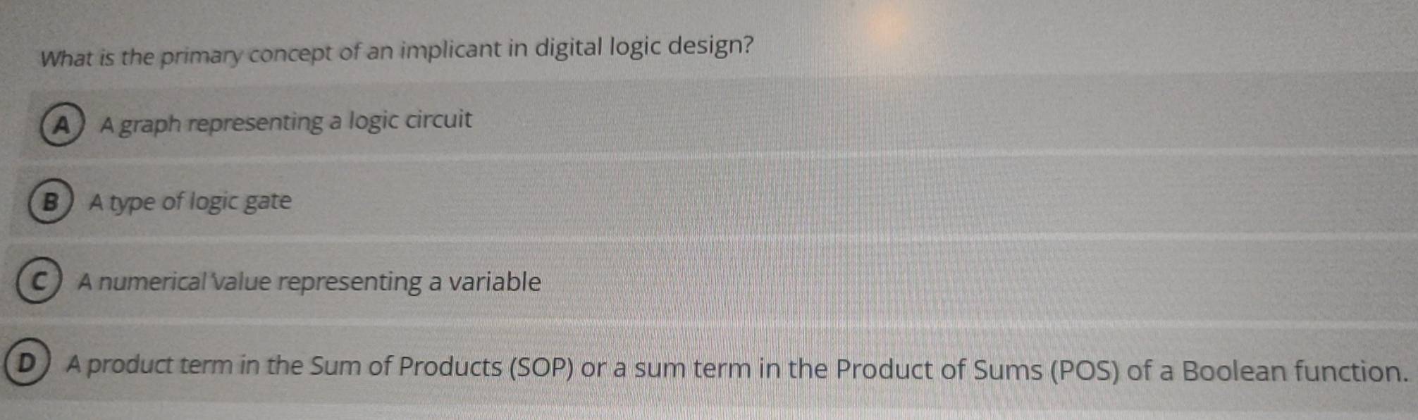 Solved: What is the primary concept of an implicant in digital logic ...