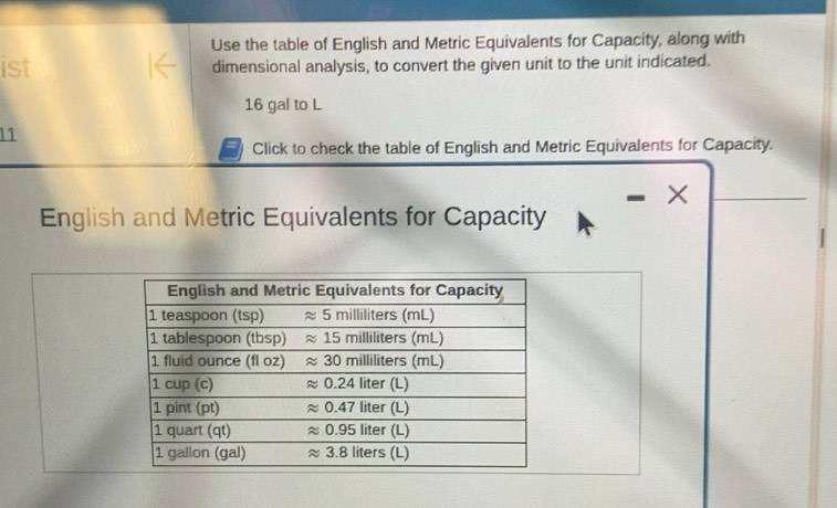 Solved: Use the table of English and Metric Equivalents for Capacity ...