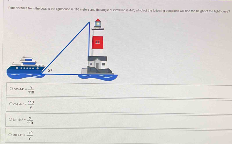 If the distance from the boat to the lighthouse is 110 meters and the ...