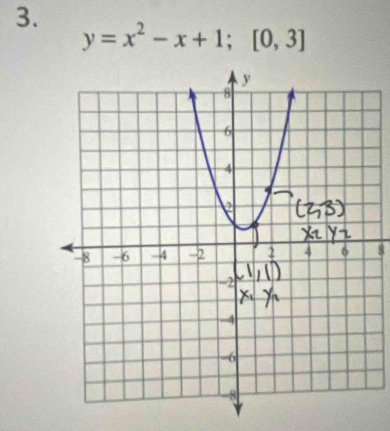 y=x^2-x+1; [0,3]