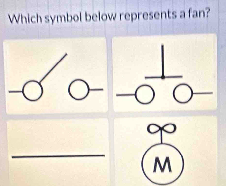 Which symbol below represents a fan?
M