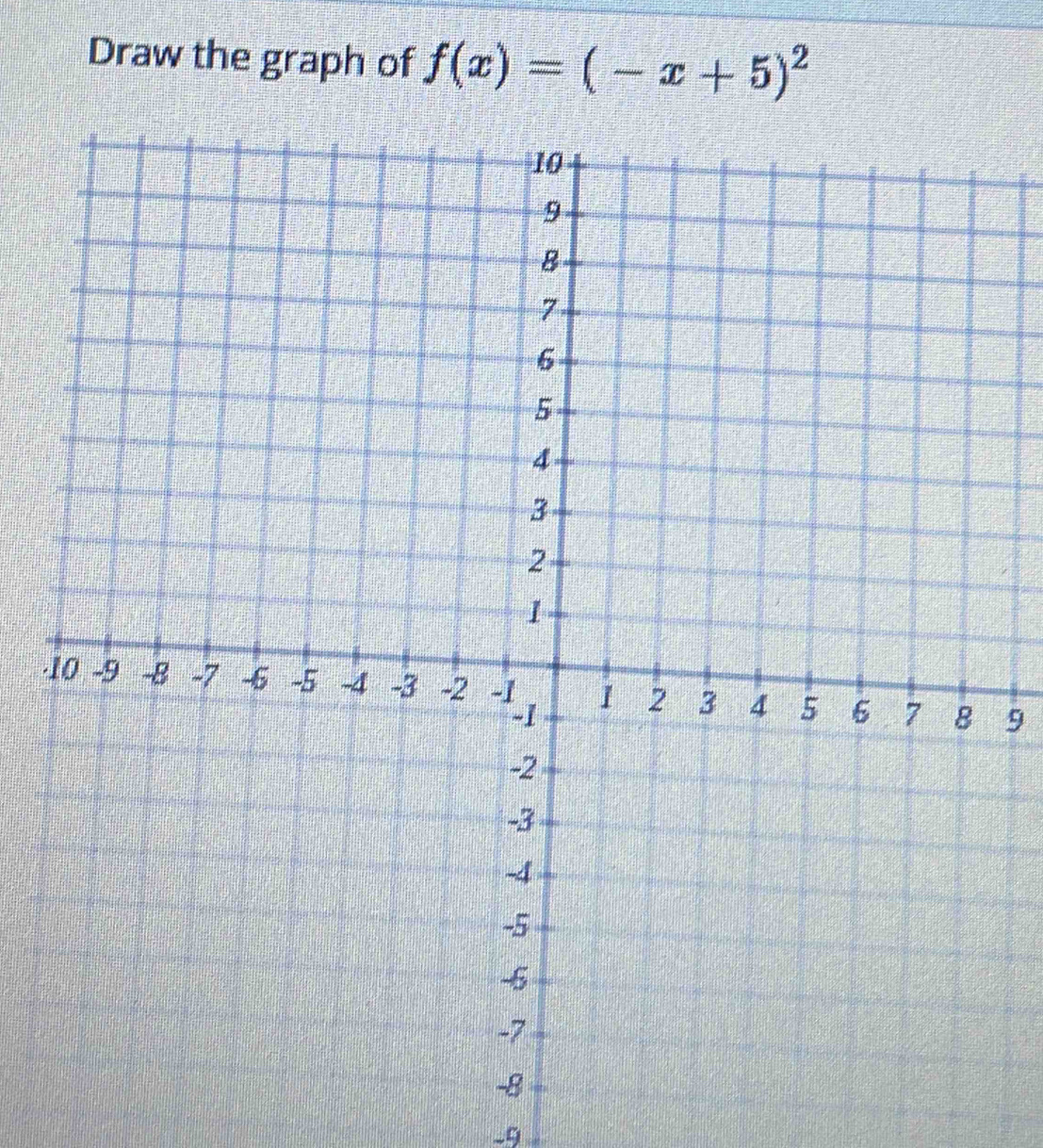 Draw the graph of f(x)=(-x+5)^2
· 9
-9