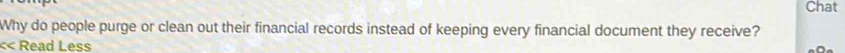 Chat 
Why do people purge or clean out their financial records instead of keeping every financial document they receive? 
cc Read Less