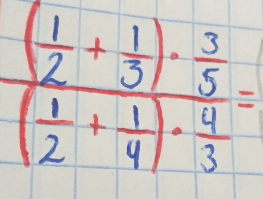 frac ( 1/2 + 1/3 )·  3/5 ( 1/2 + 1/4 )·  4/3 =