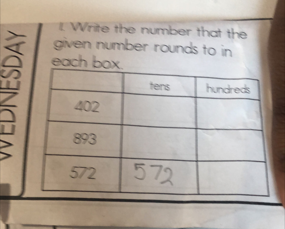 Write the number that the 
given number rounds to in 
each box.