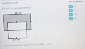 Spal Pikan Sanda Pilllée jaiée 
Perhutikan ganber berikat! az 


Luas bangan datar yang diarór adalah cm^2