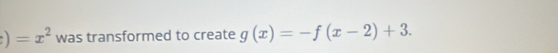 )=x^2 was transformed to create g(x)=-f(x-2)+3.