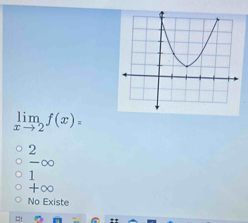 limlimits _xto 2f(x)=
2
-∞
1
+∞
No Existe