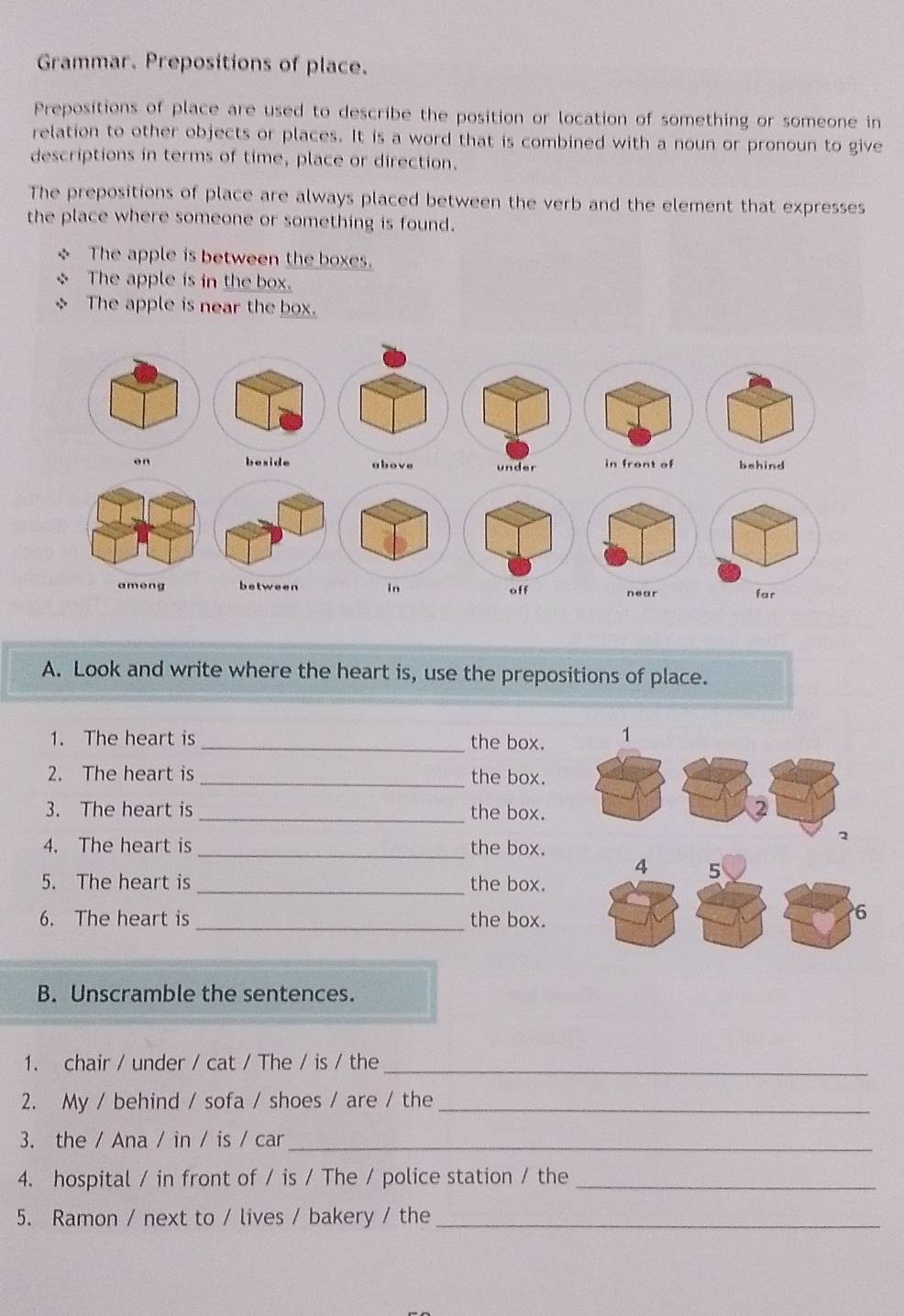 Resuelto:Grammar. Prepositions of place. Prepositions of place are used ...