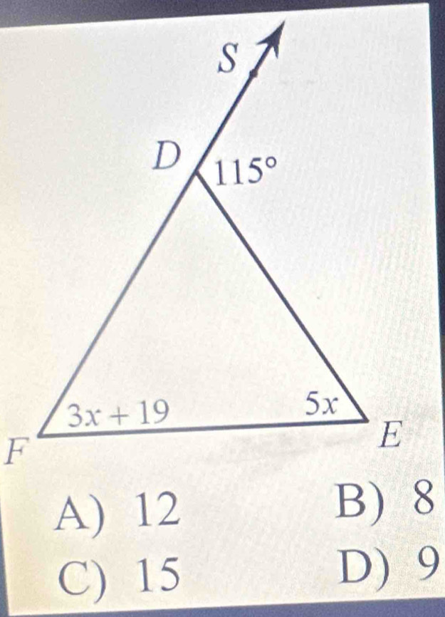 A) 12
C) 15
D) 9