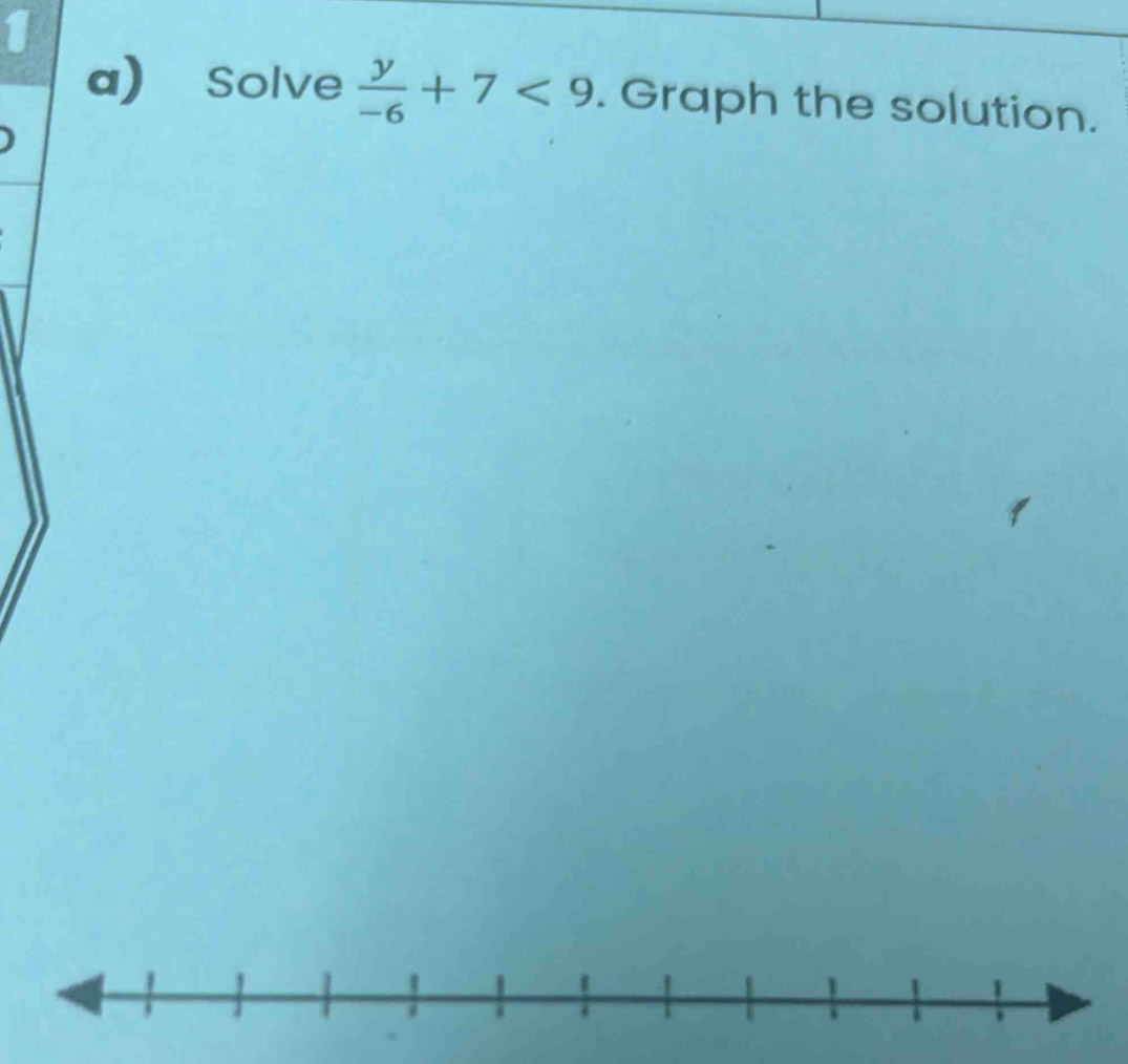 Solve  y/-6 +7<9</tex> . Graph the solution.