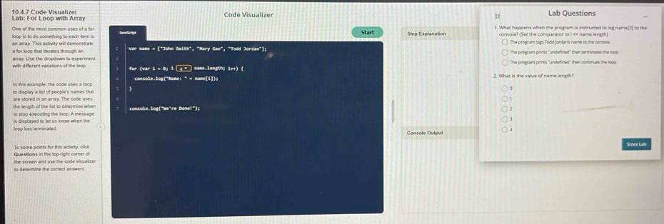 Solved: Lab: For Loop with Array 10.4.7 Code Visualizer Code Visualizer ...
