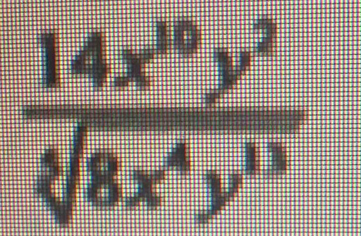  14x^(10)y^3/sqrt[4](8x^4y^3) 