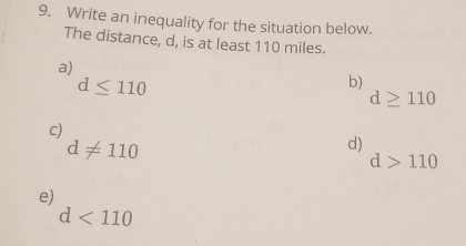 Solved: Write an inequality for the situation below. The distance, d ...