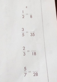  1/2 =frac 8
 3/5 =frac 35
 2/3 =frac 18
 5/7 =frac 28