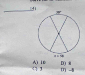 A) 10 B) 8
C) 3 D) -8