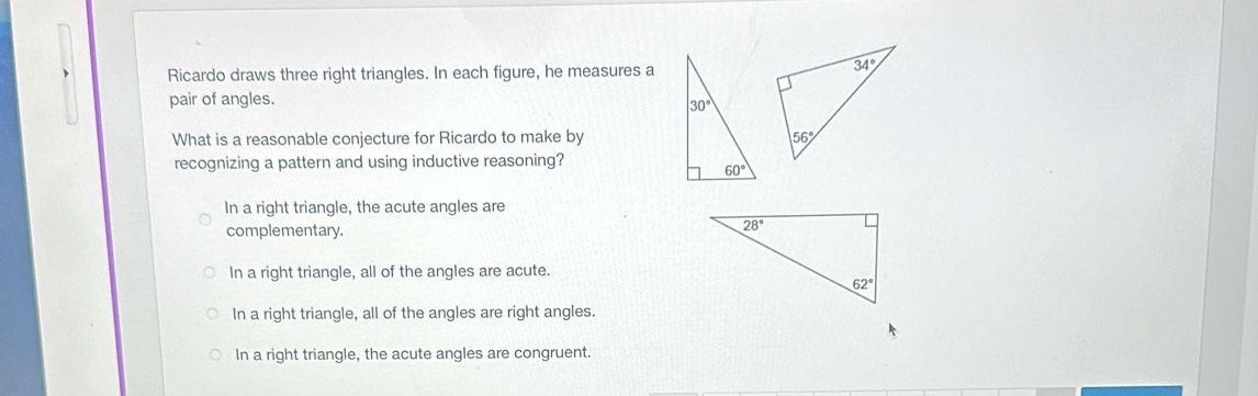 Solved: Ricardo draws three right triangles. In each figure, he ...