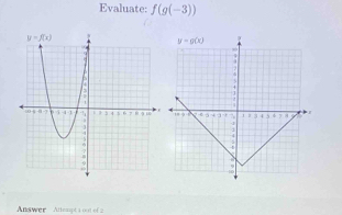 Evaluate: f(g(-3))
Answer Attempt i out of 2