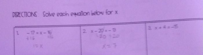 DIRECTIONS: Solve each equation below for x