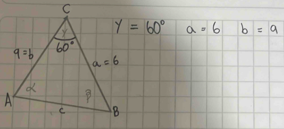 y=60° a=6 b=9