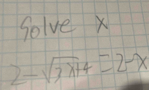 Solve x
2-sqrt(3x+4)=2-x