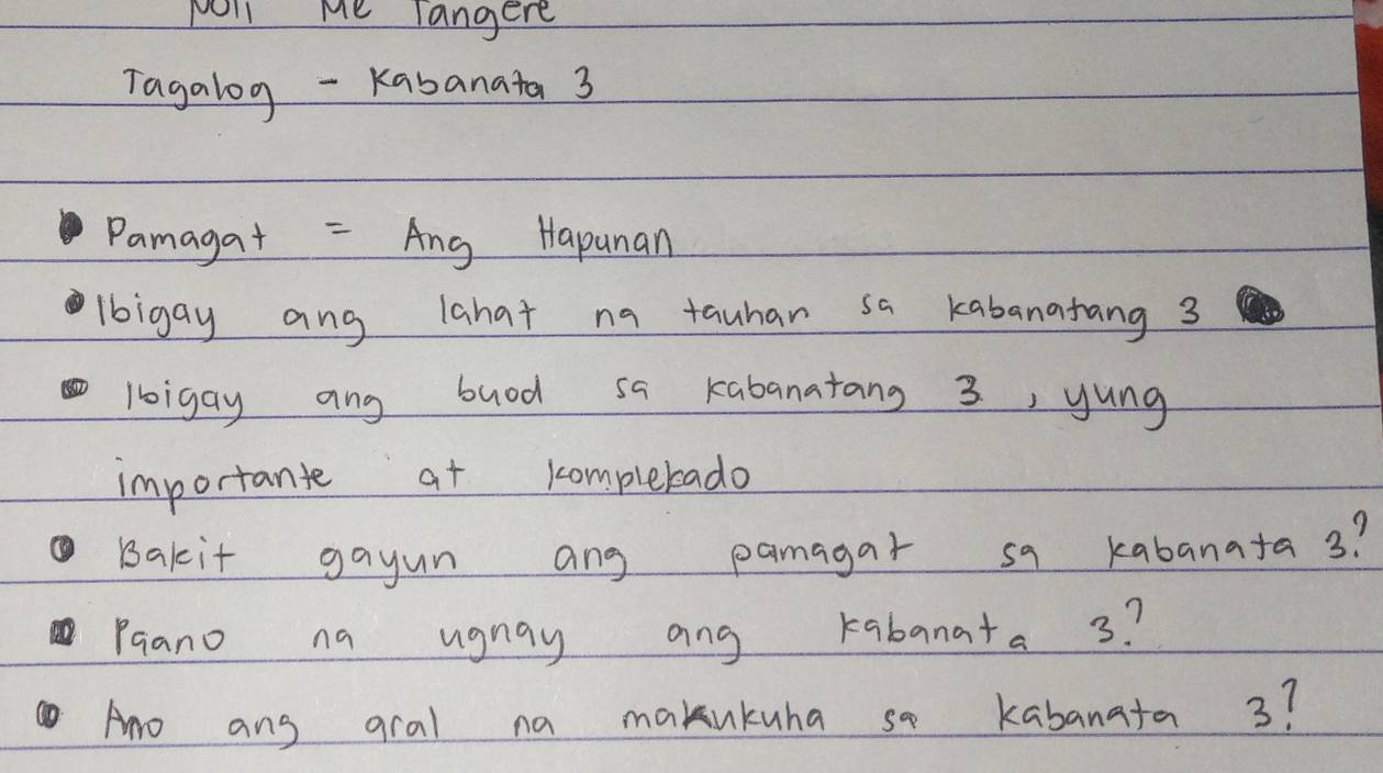 NOl Me Tangere 
Tagalog - Kabanata 3
Pamagat = Ang Hapunan 
Ibigay ang lahat na tauhan sa kabanatang 3
loigay ang buod sa kabanatang 3, yung 
importante at complebado 
Bakit gayun ang pamagar sa kabanata 3? 
Paano na ugnay ang kabanata 3? 
Ano and gral na makukuha so kabanata 3?