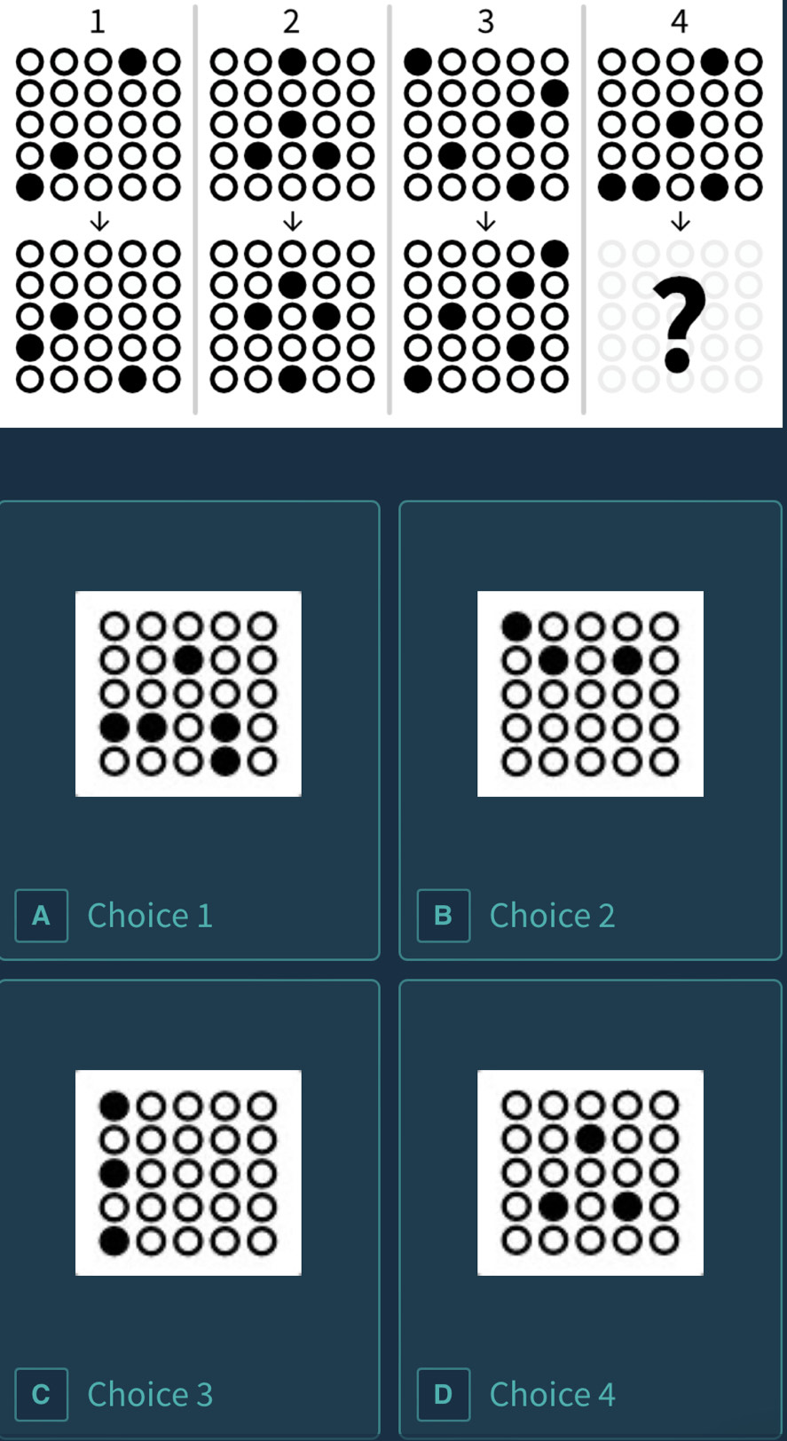 3
Choice 1 B Choice 2
Choice 3 Choice 4
D