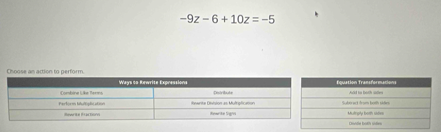 -9z-6+10z=-5
Choose