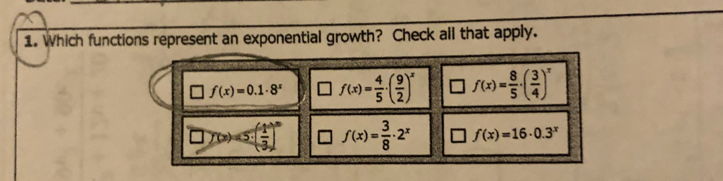 Which functions represent an exponential growth? Check all that apply.