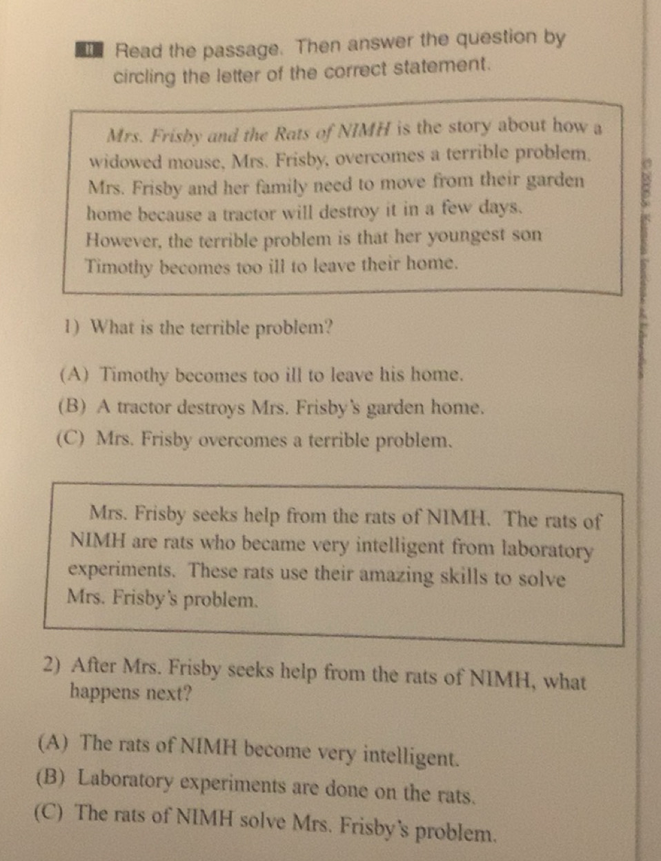 Solved: Read the passage. Then answer the question by circling the ...