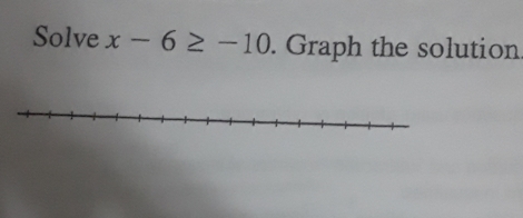 Solve x-6≥ -10. Graph the solution