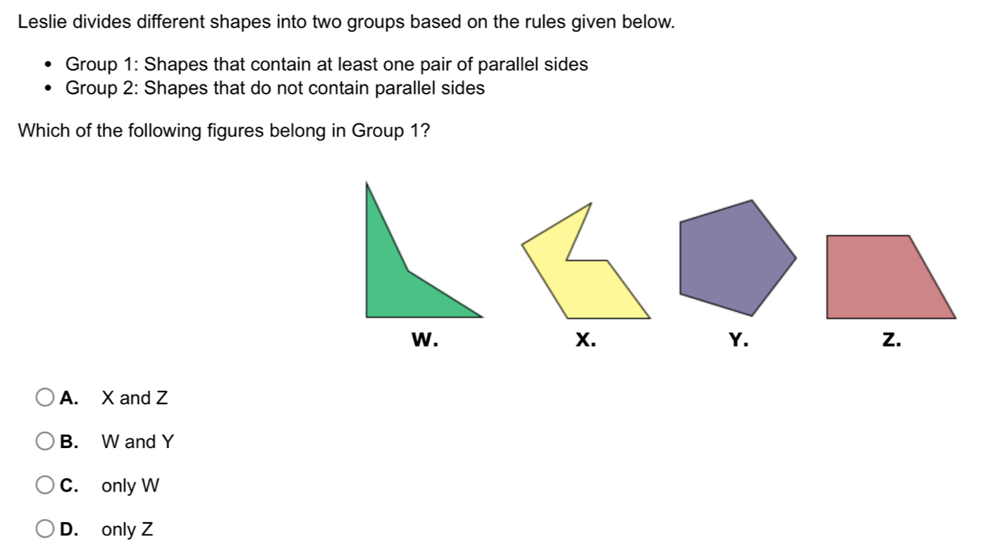 Solved: Leslie divides different shapes into two groups based on the ...