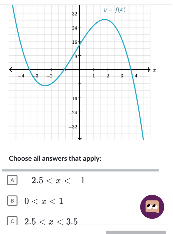 Choose all answers that apply:
A -2.5
B 0
C 2.5