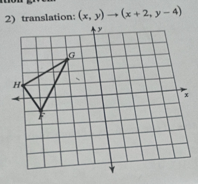 translation: (x,y)to (x+2,y-4)