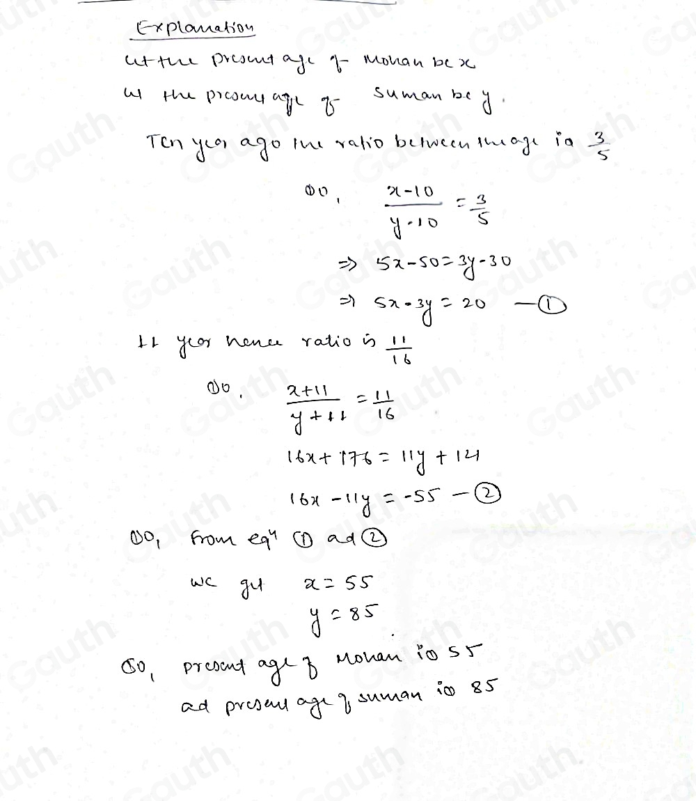 Solved: Ten years ago the ratio between the ages of Mohan and Suman was ...