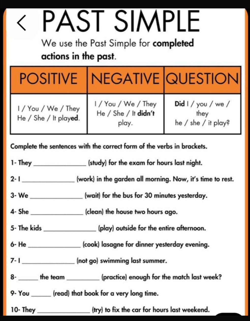 Resuelto:PAST SIMPLE We use the Past Simple for completed actions in ...