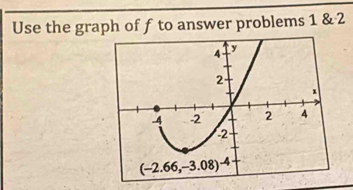 Use the graph of f to answer problems 1 & 2