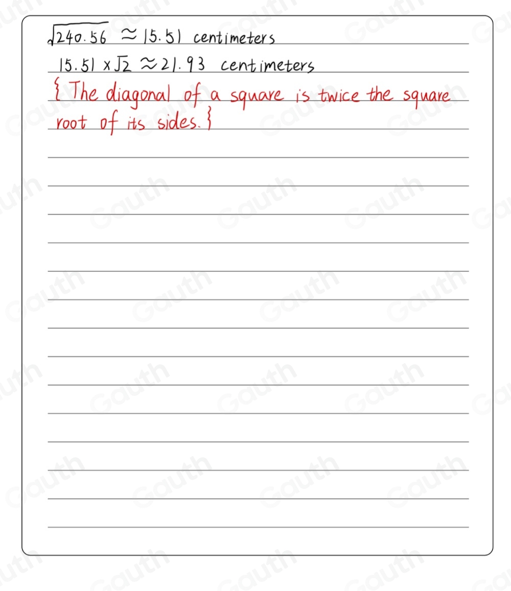 Solved: The area of a square was measured as 240.56 square centimeters ...