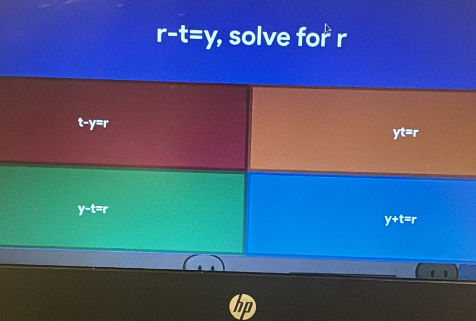 r-t=y, , solve for r