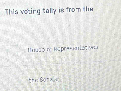 This voting tally is from the 
House of Representatives 
the Senate