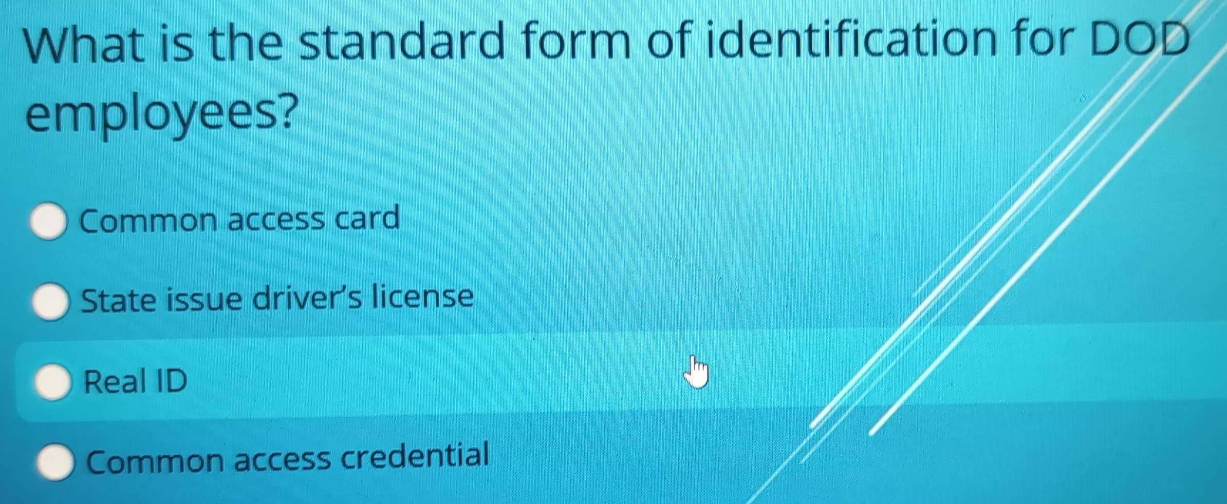 Solved: What is the standard form of identification for DOD employees ...