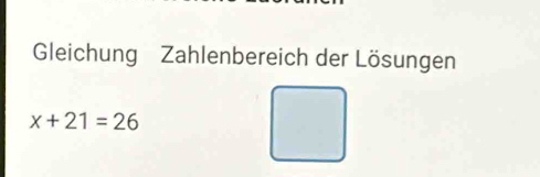 Gleichung Zahlenbereich der Lösungen
x+21=26